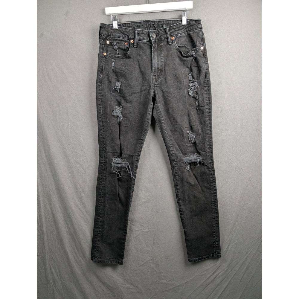 American‎ Eagle Airflex+ Skinny Distressed Jeans Mens 34x32 Black